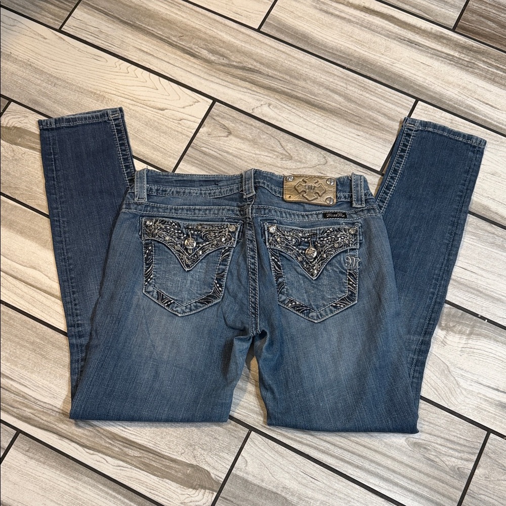 Miss Me Blue Ankle Skinny Jeans with Embellished Pockets